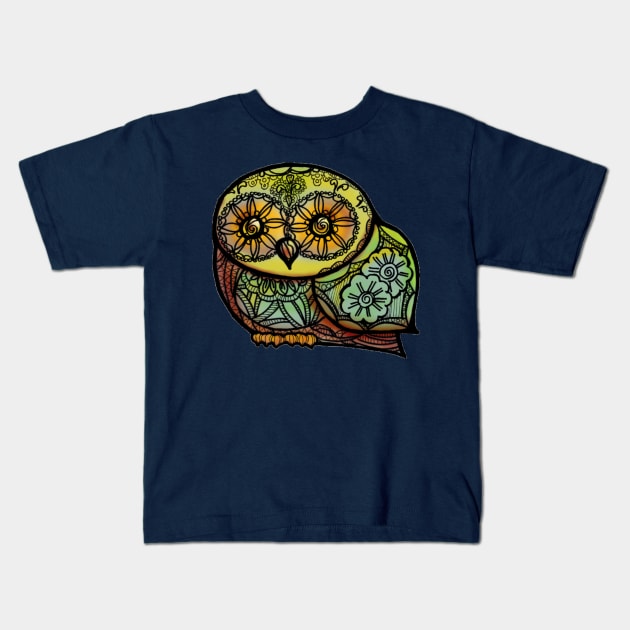 Owl Henna Tattoo Kids T-Shirt by Bits